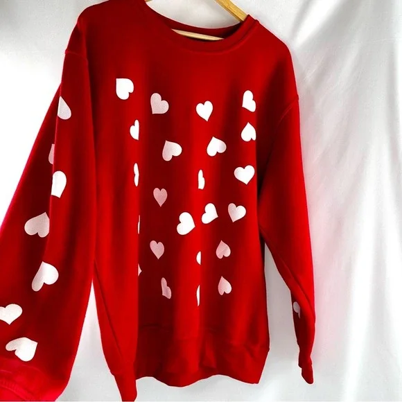 ❤️ Heart Print Sweatshirt Women's XL Red White Maximalist Dopamine Love‎ - Picture 11 of 16